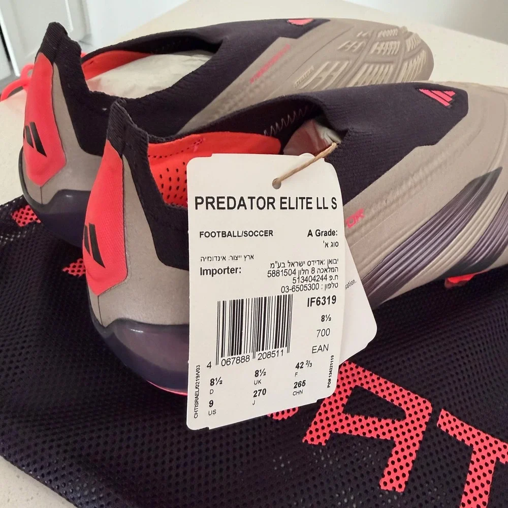 Adidas Predator Elite LL SG Silver Carbon Solar Red Soccer Cleats‎ IF6319 Mens 9